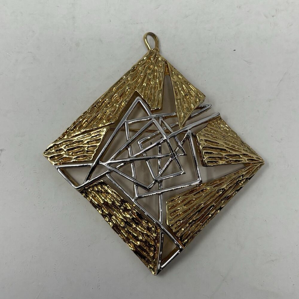 Panetta Abstract Brutalist Brooch Pendant Two Tone Dome Geometric Modernist